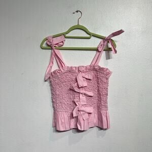 Mable Pink Ruched Tie Shoulder Blouse Sz S